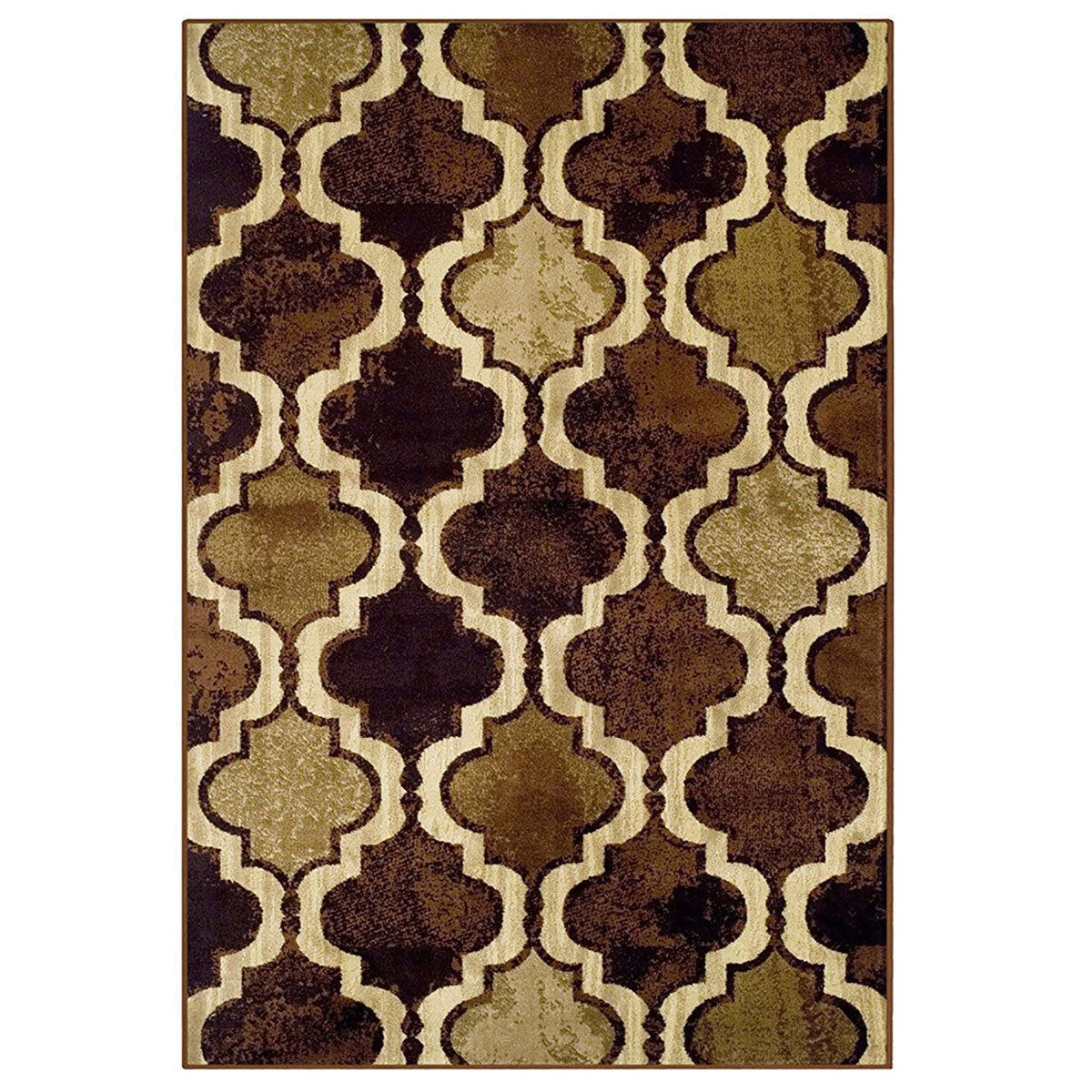 2' X 3' Coffee Quatrefoil Power Loom Distressed Stain Resistant Area Rug