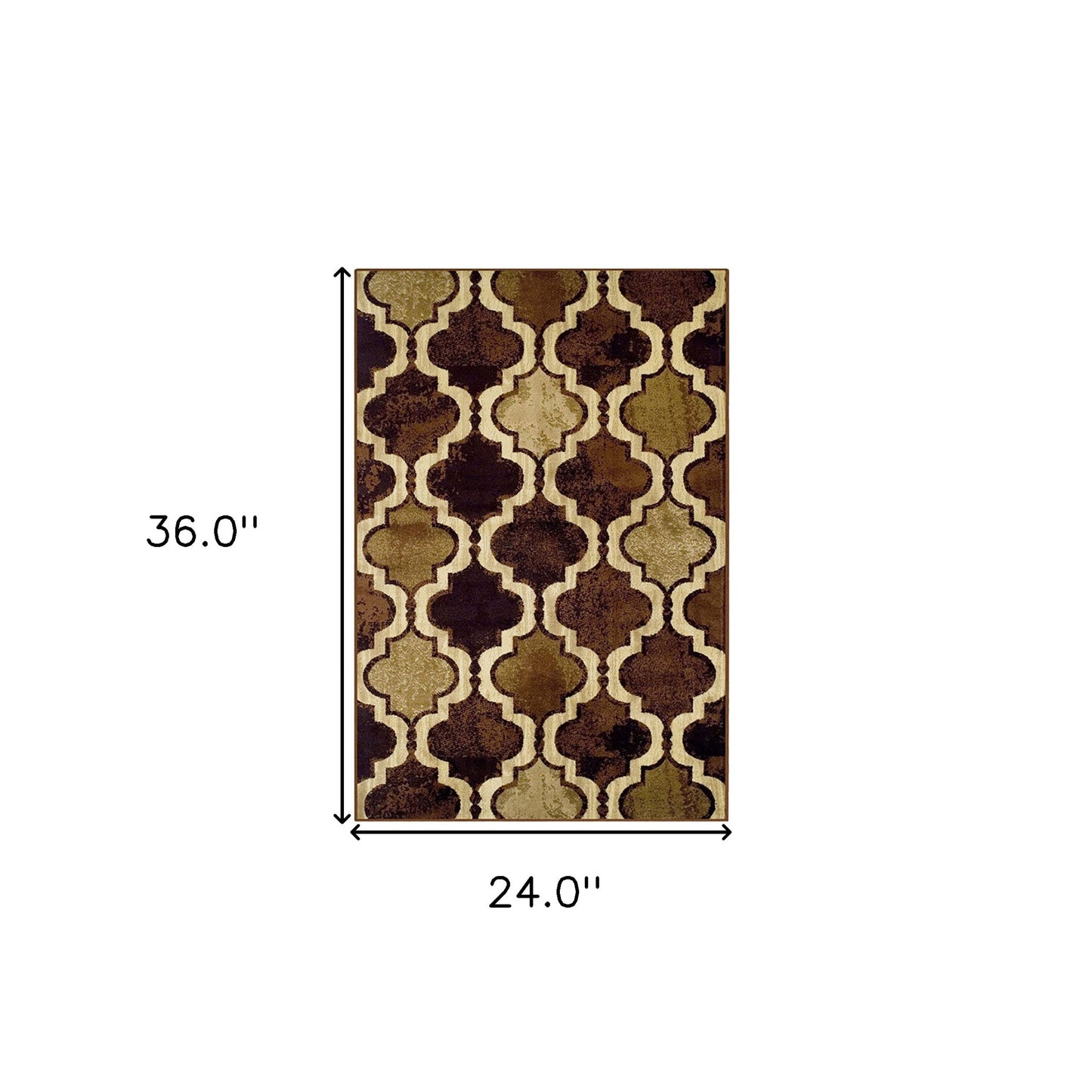 2' X 3' Coffee Quatrefoil Power Loom Distressed Stain Resistant Area Rug