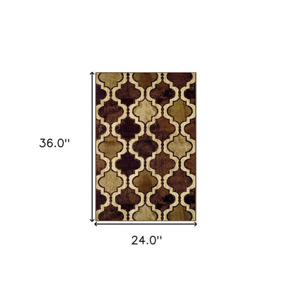 2' X 3' Coffee Beige And Black Quatrefoil Distressed Area Rug