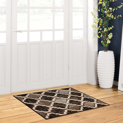2' X 3' Brown Black And Ivory Quatrefoil Distressed Area Rug