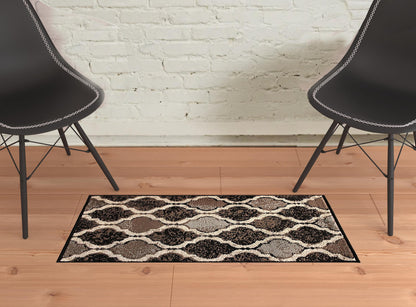 2' X 3' Chocolate Quatrefoil Power Loom Distressed Stain Resistant Area Rug