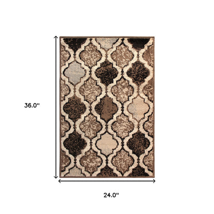 2' X 3' Ivory Quatrefoil Power Loom Distressed Stain Resistant Area Rug