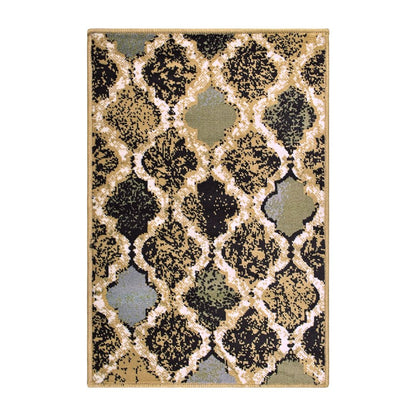 2' X 3' Black And Ivory Quatrefoil Distressed Area Rug