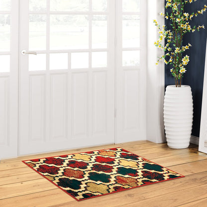 2' X 3' Blue And Red Quatrefoil Distressed Area Rug