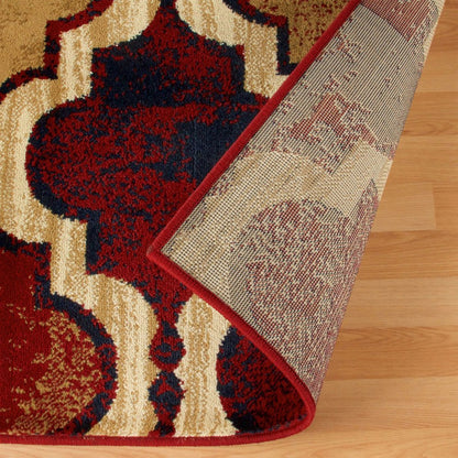 2' X 3' Blue And Red Quatrefoil Distressed Area Rug