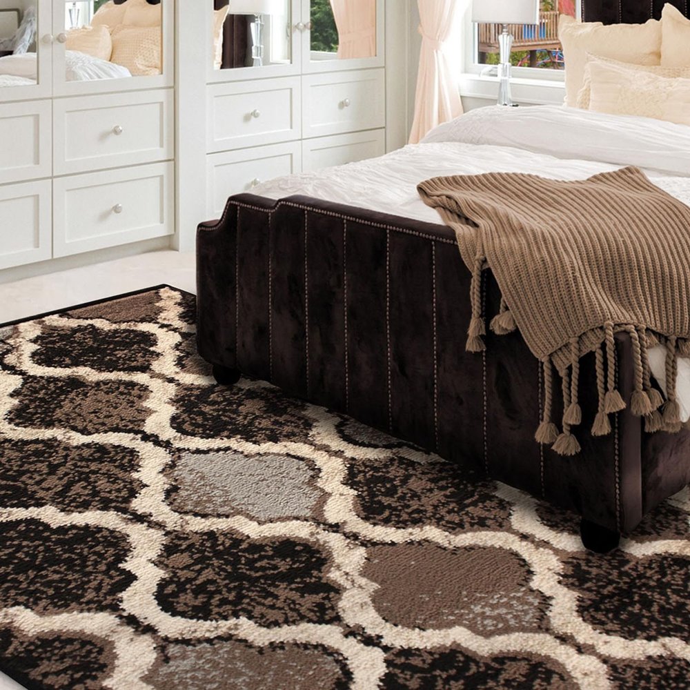 3' X 5' Brown Black And Ivory Quatrefoil Distressed Area Rug