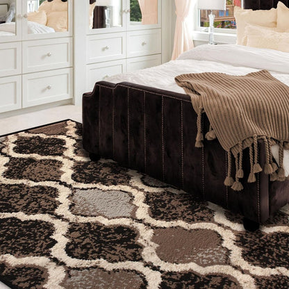 3' X 5' Brown Black And Ivory Quatrefoil Distressed Area Rug