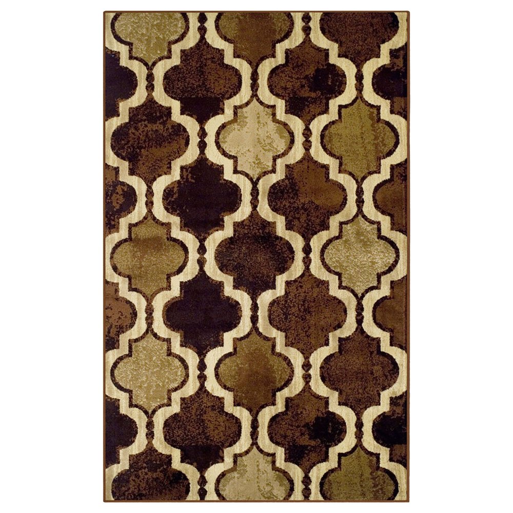 4' X 6' Coffee Beige And Black Quatrefoil Distressed Area Rug