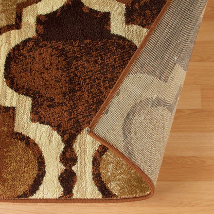 4' X 6' Coffee Beige And Black Quatrefoil Distressed Area Rug