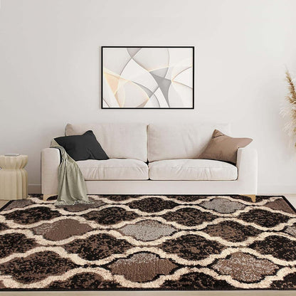 4' X 6' Brown Black And Ivory Quatrefoil Distressed Area Rug