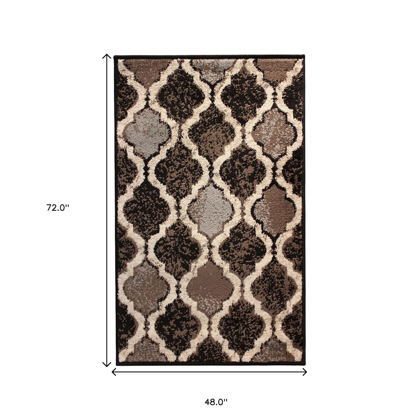 4' X 6' Chocolate Quatrefoil Power Loom Distressed Stain Resistant Area Rug