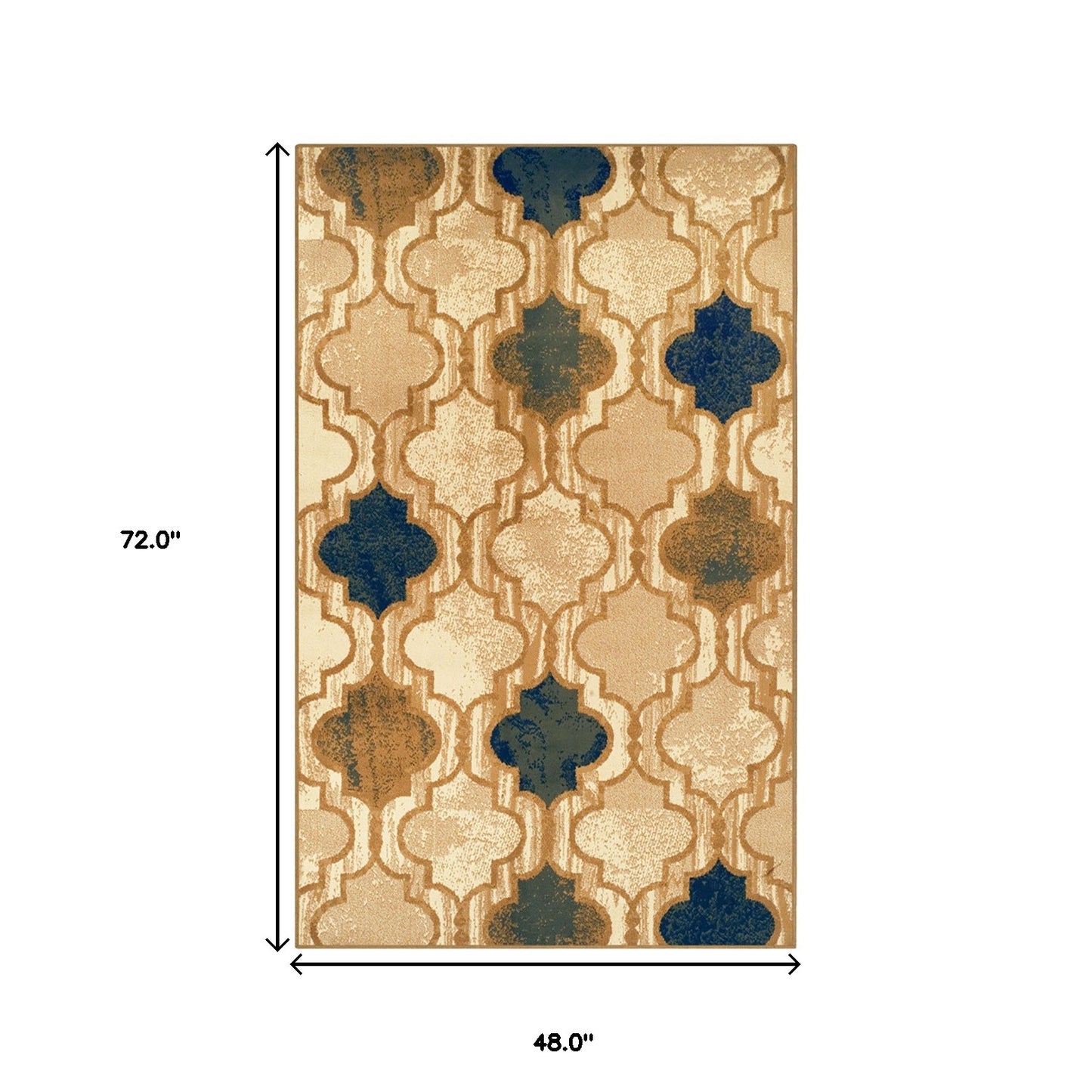 4' X 6' Cream Quatrefoil Power Loom Distressed Stain Resistant Area Rug