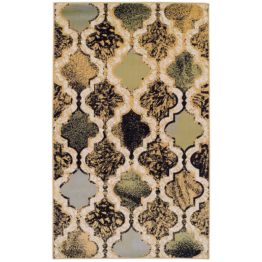 4' X 6' Black And Ivory Quatrefoil Distressed Area Rug