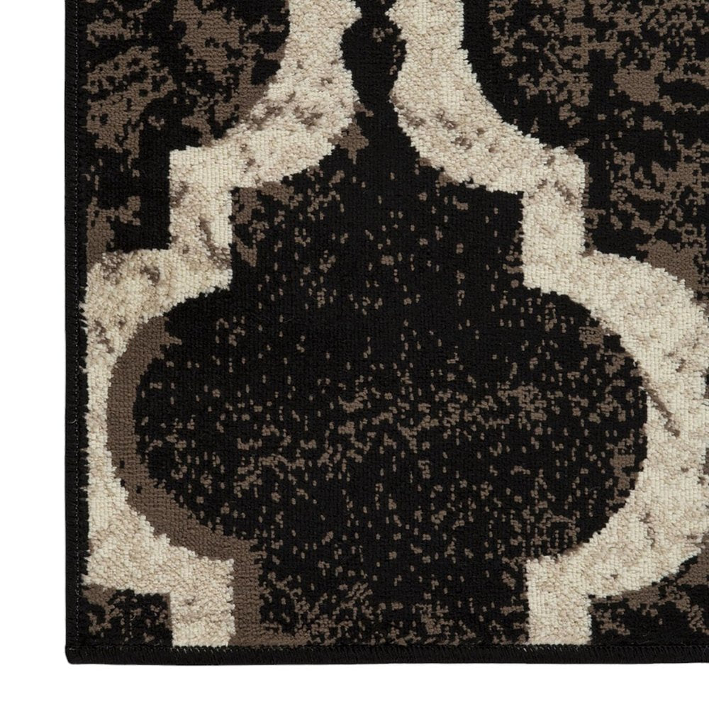 5' Brown Black And Ivory Quatrefoil Distressed Square Rug
