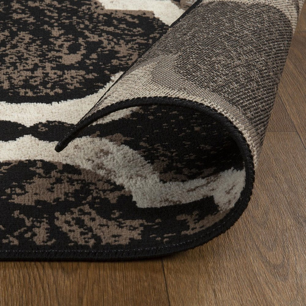 5' Brown Black And Ivory Quatrefoil Distressed Square Rug