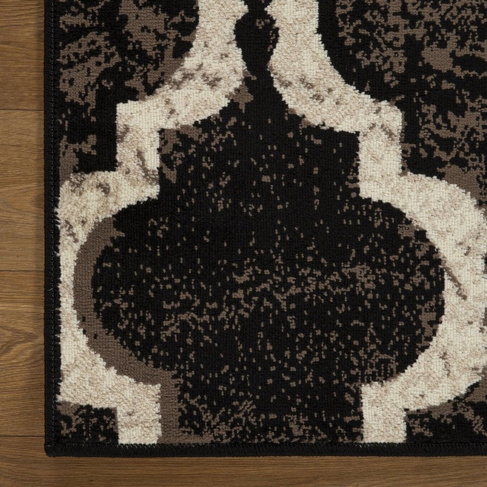 5' Brown Black And Ivory Quatrefoil Distressed Square Rug