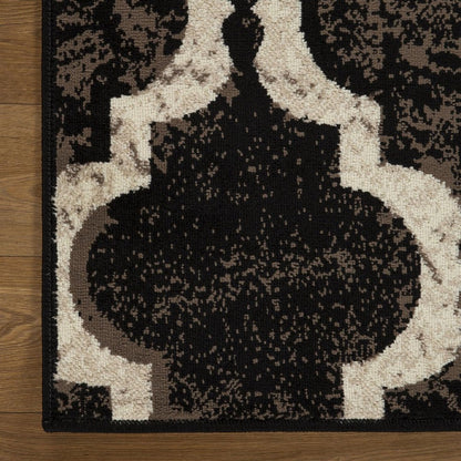 5' Brown Black And Ivory Quatrefoil Distressed Square Rug