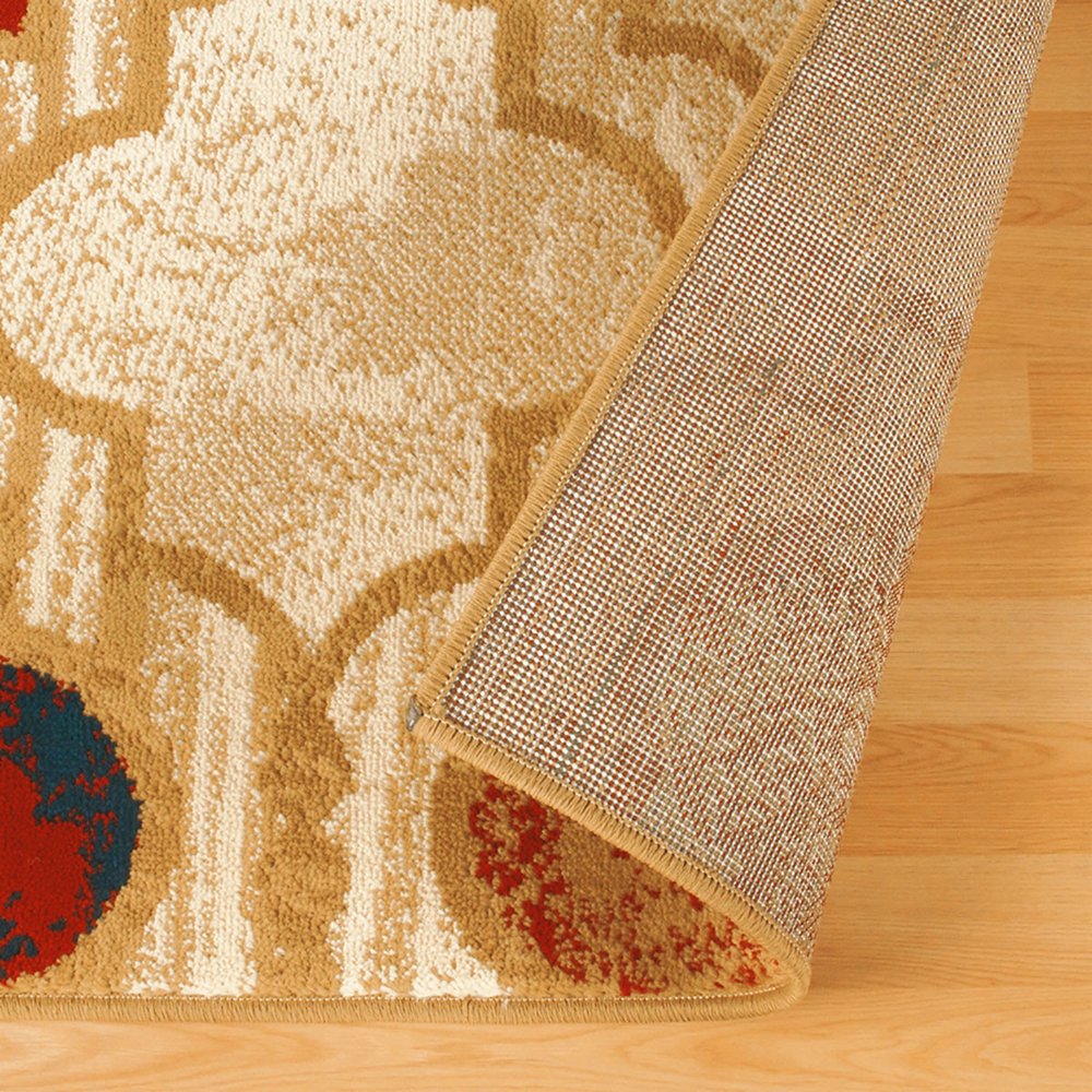 5' X 8' Beige Brown And Red Quatrefoil Distressed Area Rug