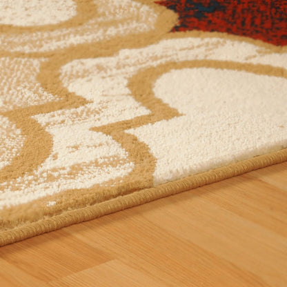 5' X 8' Beige Brown And Red Quatrefoil Distressed Area Rug