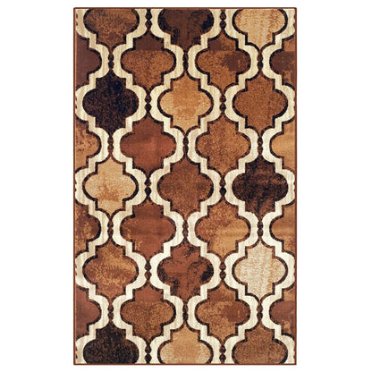 5' X 8' Brown And Ivory Quatrefoil Distressed Area Rug