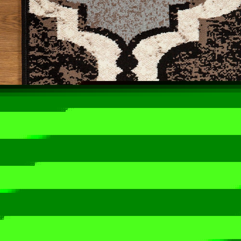 5' X 8' Brown Black And Ivory Quatrefoil Distressed Area Rug