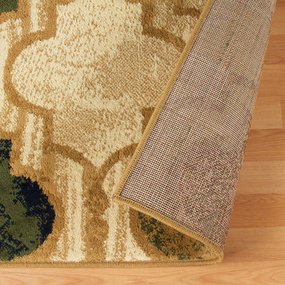 5' X 8' Cream Brown And Teal Quatrefoil Distressed Area Rug