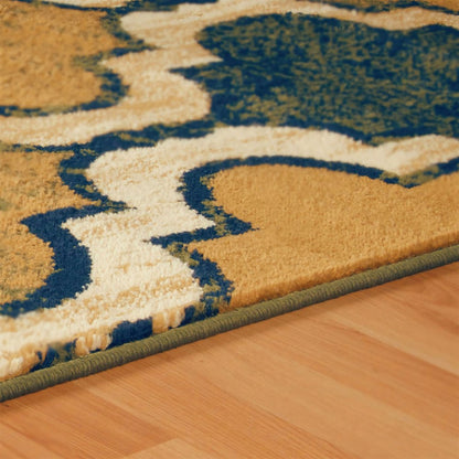 5' X 8' Green Brown And Ivory Quatrefoil Distressed Area Rug