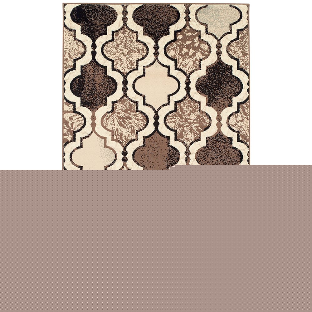 5' X 8' Ivory Brown And Black Quatrefoil Distressed Area Rug
