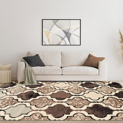 5' X 8' Ivory Brown And Black Quatrefoil Distressed Area Rug