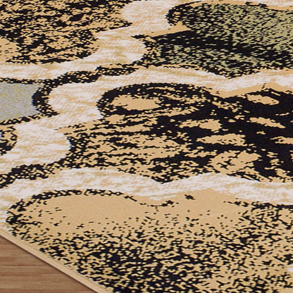 5' X 8' Black And Ivory Quatrefoil Distressed Area Rug