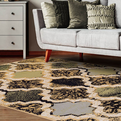 5' X 8' Black And Ivory Quatrefoil Distressed Area Rug