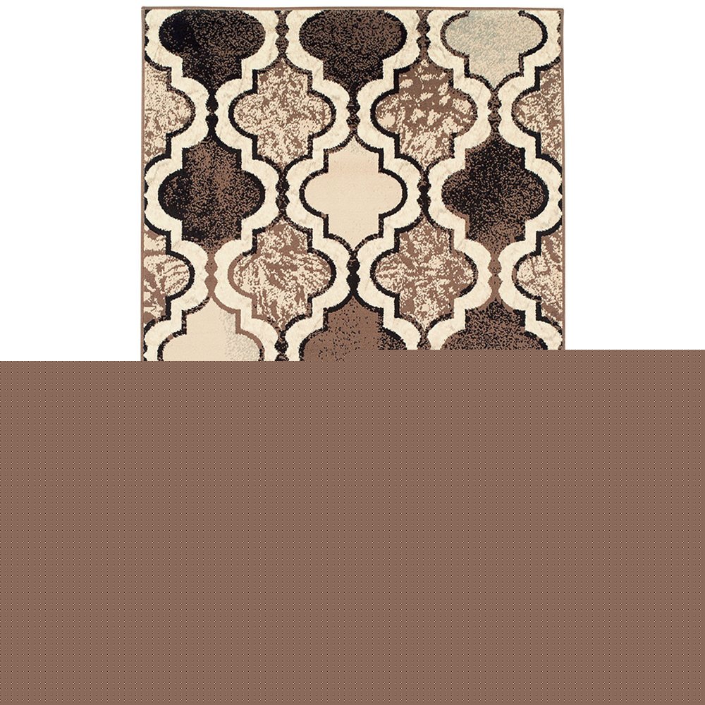 6' X 9' Ivory Brown And Black Quatrefoil Distressed Area Rug