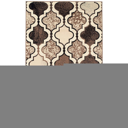 6' X 9' Ivory Brown And Black Quatrefoil Distressed Area Rug