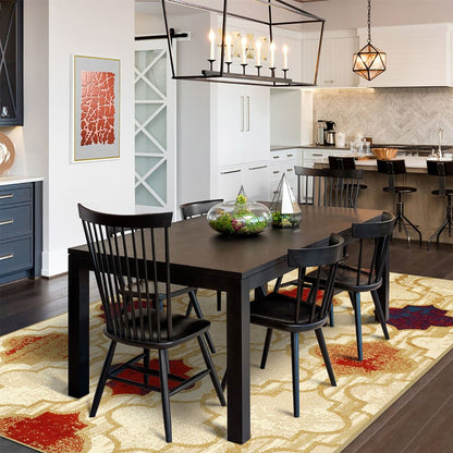 8' X 10' Beige Brown And Red Quatrefoil Distressed Area Rug