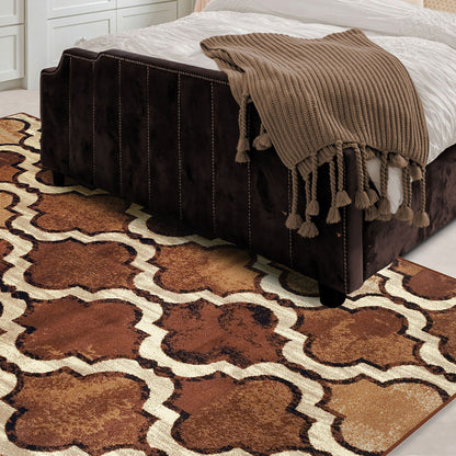 8' X 10' Brown Quatrefoil Power Loom Distressed Stain Resistant Area Rug