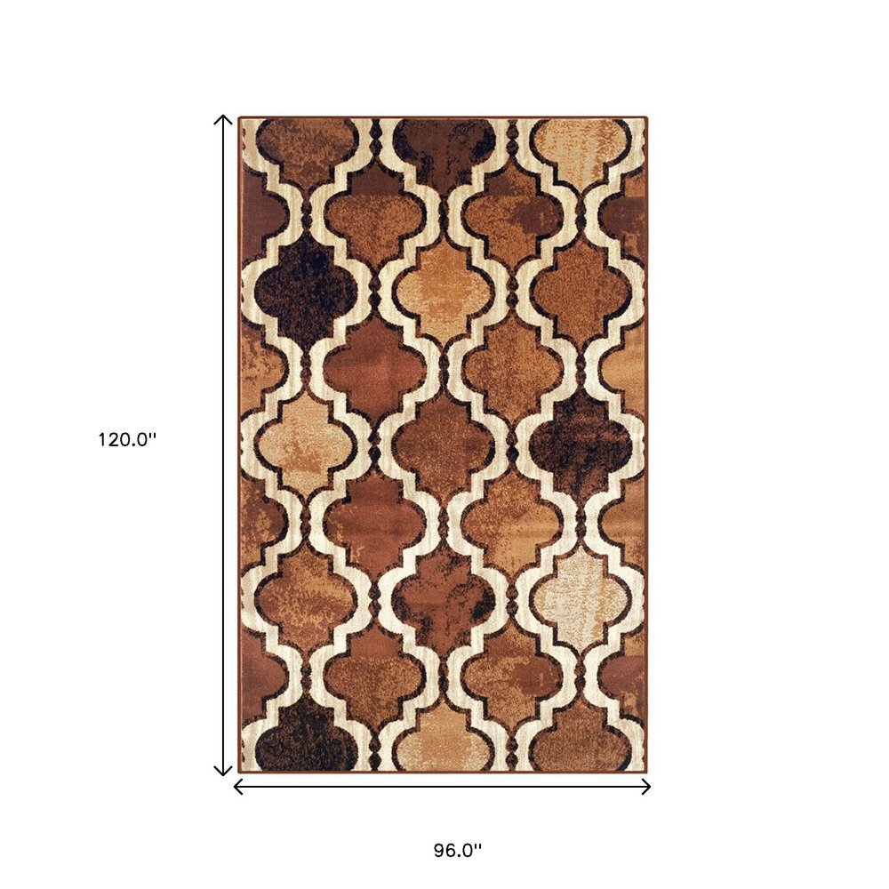 8' X 10' Brown And Ivory Quatrefoil Distressed Area Rug