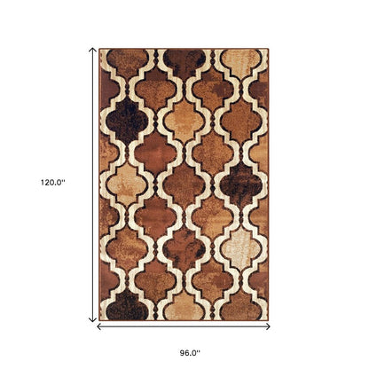 8' X 10' Brown And Ivory Quatrefoil Distressed Area Rug