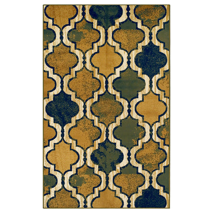 8' X 10' Green Quatrefoil Power Loom Distressed Stain Resistant Area Rug