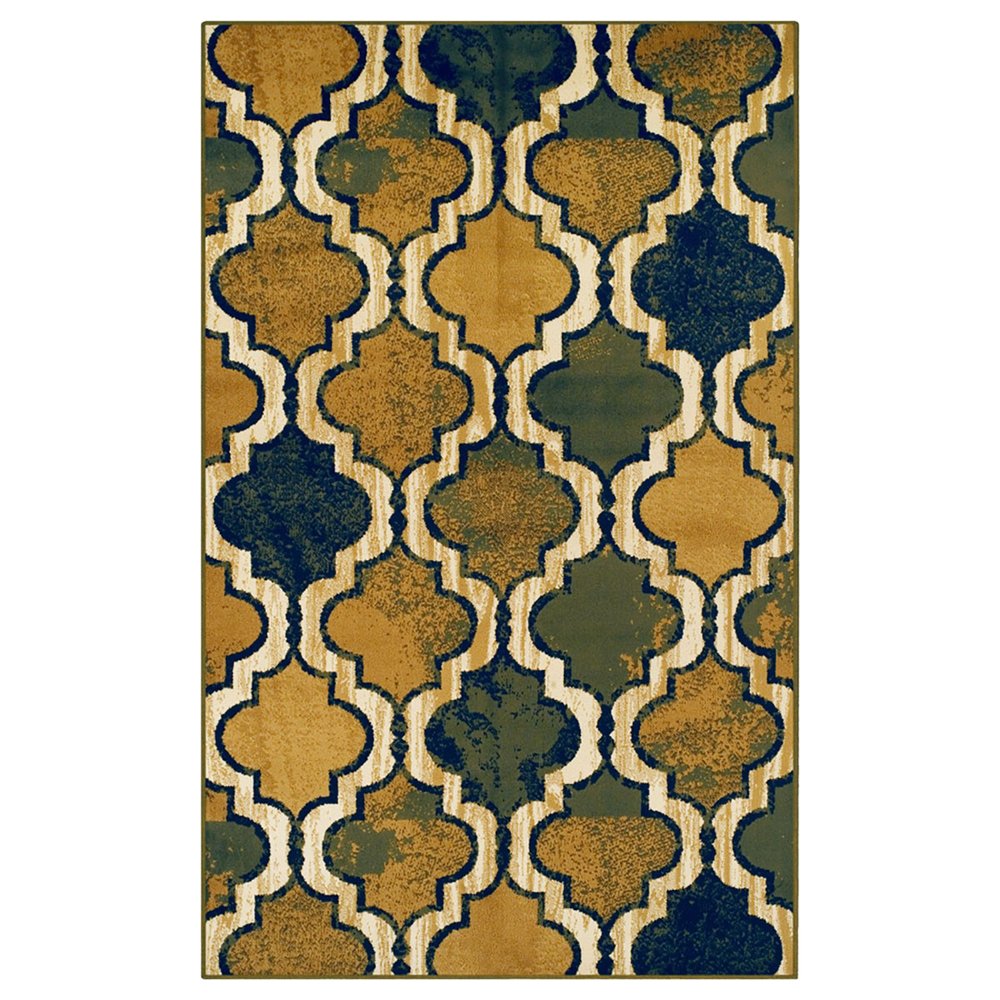 8' X 10' Green Brown And Ivory Quatrefoil Distressed Area Rug