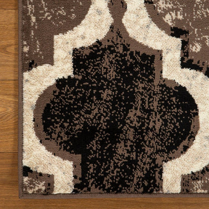 8' Ivory Brown And Black Quatrefoil Distressed Square Rug