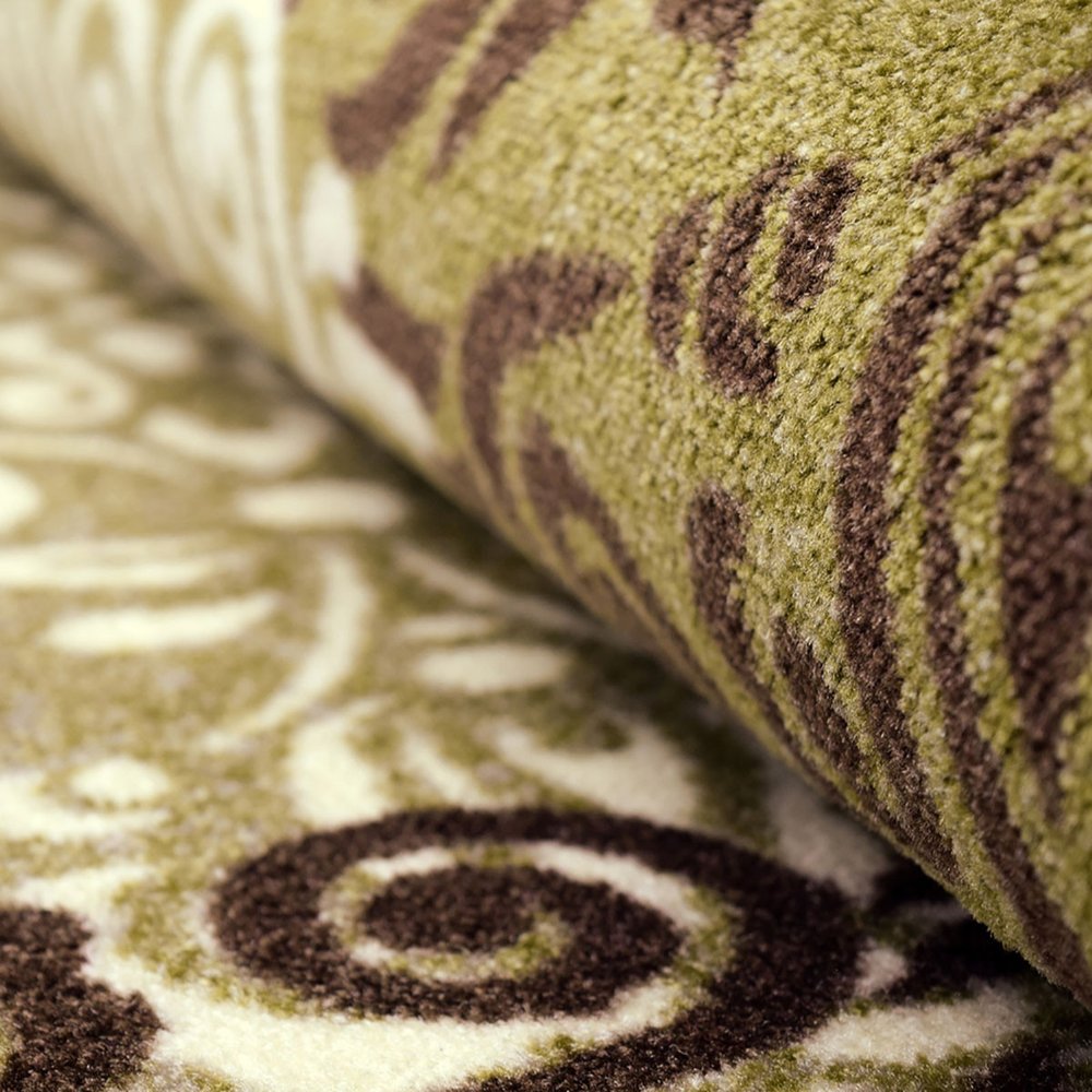 5' X 8' Brown Green And Ivory Floral Medallion Area Rug