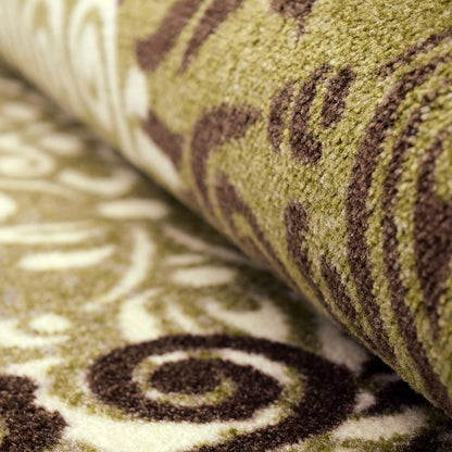 5' X 8' Brown Green And Ivory Floral Medallion Area Rug
