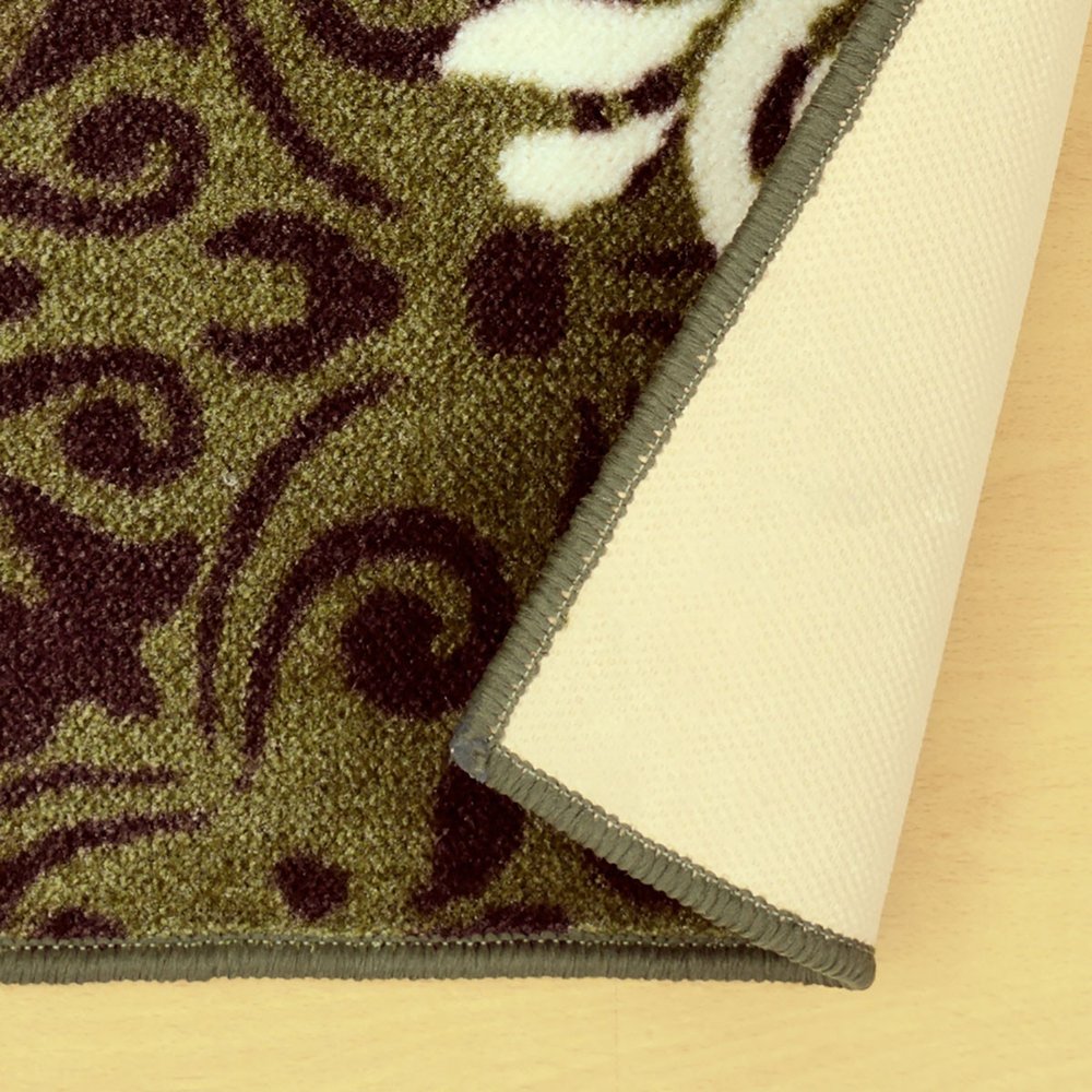 5' X 8' Brown Green And Ivory Floral Medallion Area Rug