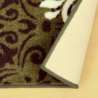 5' X 8' Brown Green And Ivory Floral Medallion Area Rug