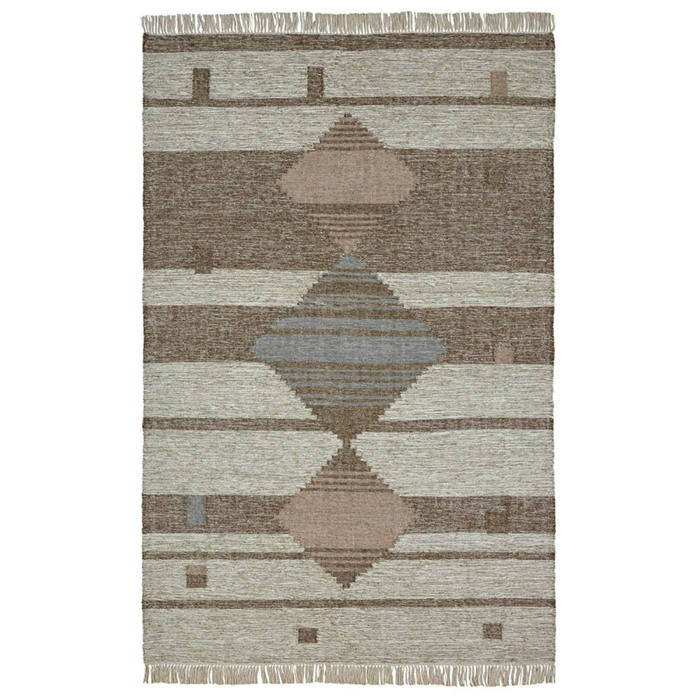 5' X 8' Gray And Brown Geometric Flatweave Handmade Area Rug With Fringe