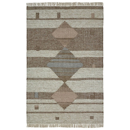 5' X 8' Gray And Brown Geometric Flatweave Handmade Area Rug With Fringe