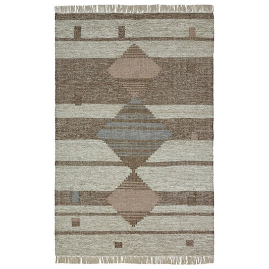 5' X 8' Gray And Brown Geometric Flatweave Handmade Area Rug With Fringe
