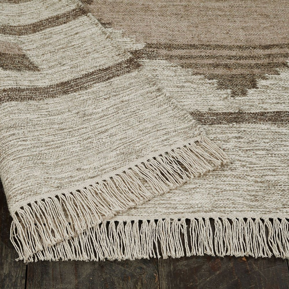 5' X 8' Gray And Brown Geometric Flatweave Handmade Area Rug With Fringe