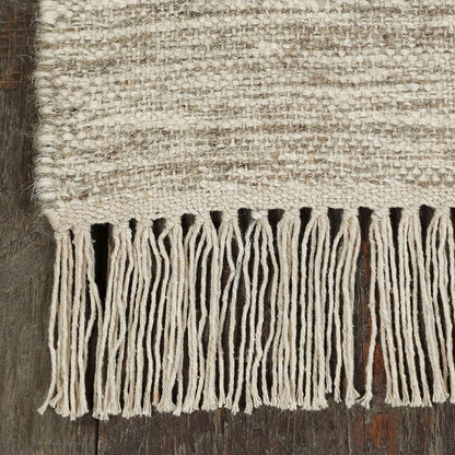 8' X 10' Gray And Brown Geometric Flatweave Handmade Area Rug With Fringe