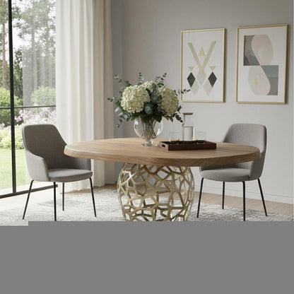 47" Acacia Live Edge Rounded Solid Wood And Brass Dining Table